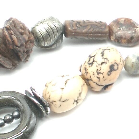 Treska Tribal Double Strand Beaded Necklace Earth Tones Signed - Picture 13 of 16